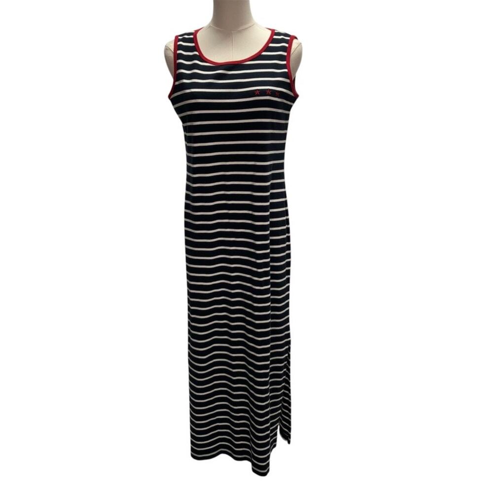 Norton McNaughton Striped Sleeveless Maxi Dress Women‎ Small Nautical Navy red